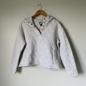 Lands' End Quilted Hooded Sweatshirt Half Zip Gray Long Sleeve Women's Medium